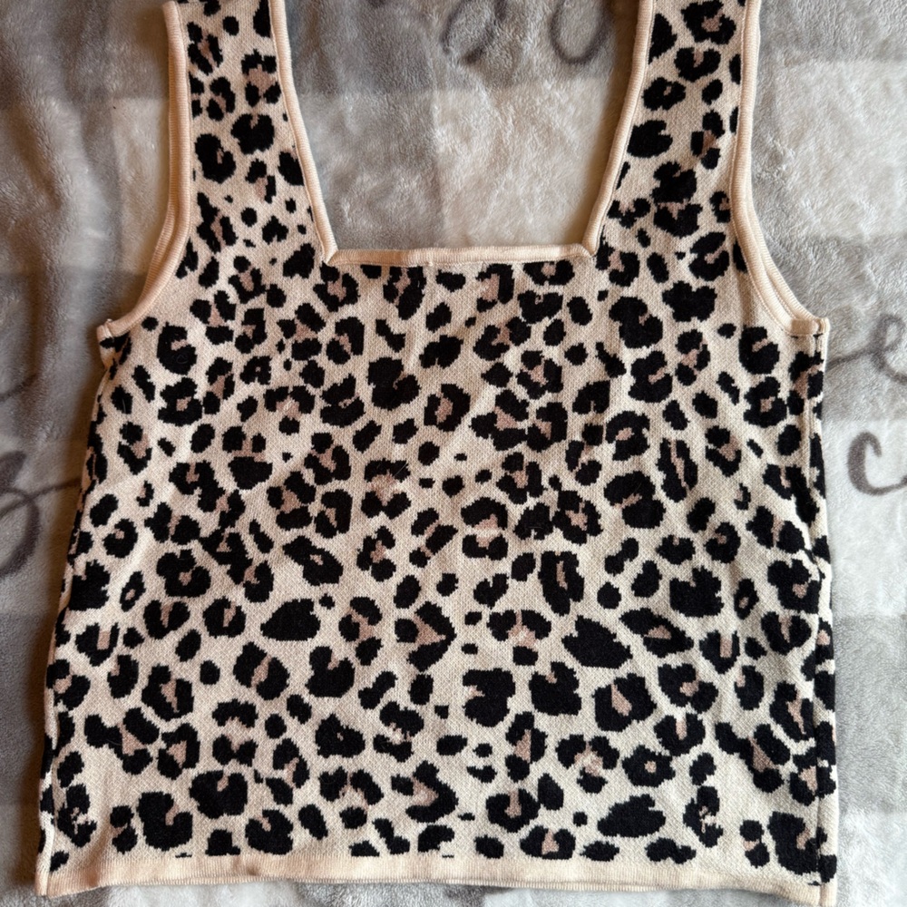 White Birch Leopard Print Knit Tank in Black and Cream
